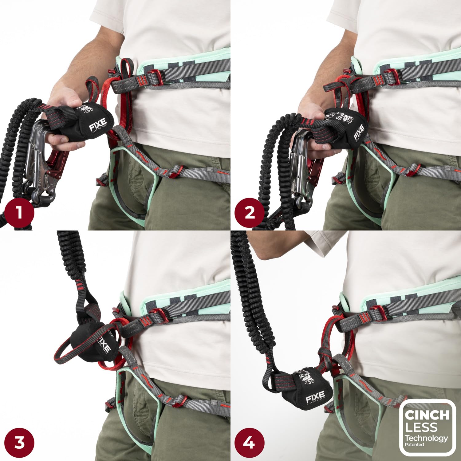 FIXE - Via Ferrata Ferratum Cinchless, sistema brevettato senza strangolare, design compatto e leggero, braccia estensibili PES, moschettoni a doppia chiusura, EN958:2024