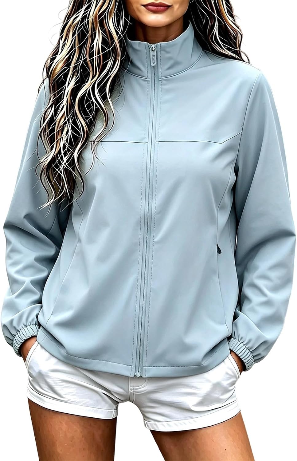 Women's Zip Up Jacket Stand Collar Long Sleeve Casual Outdoor Coat