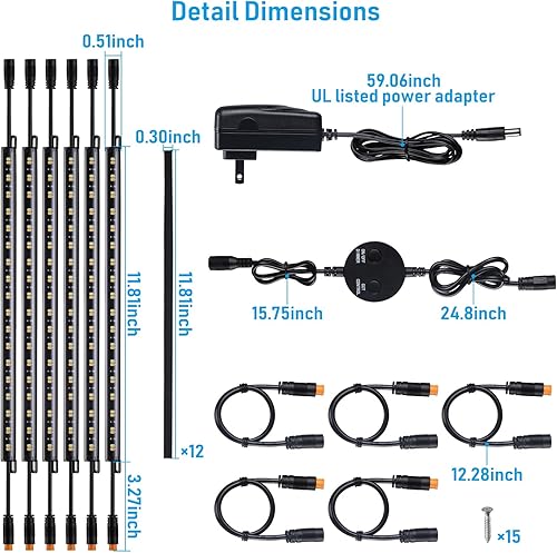Miniatura 7 de TORCHSTAR Kit de iluminación LED segura 5CCT, regulable (6) barras de luz enlazables de 12 pulgadas, 3000 K3500 K4000 K4500 K5000 K seleccionables,