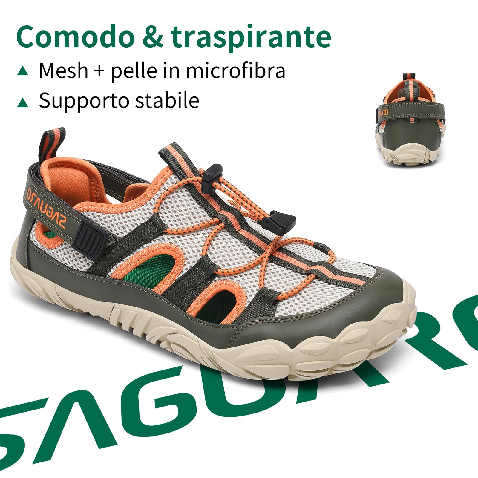 SAGUARO Unisex Sandali da Trekking Antiscivolo Estivi con Wide Toe Box e Suola a Zero Drop, Gr.36-48