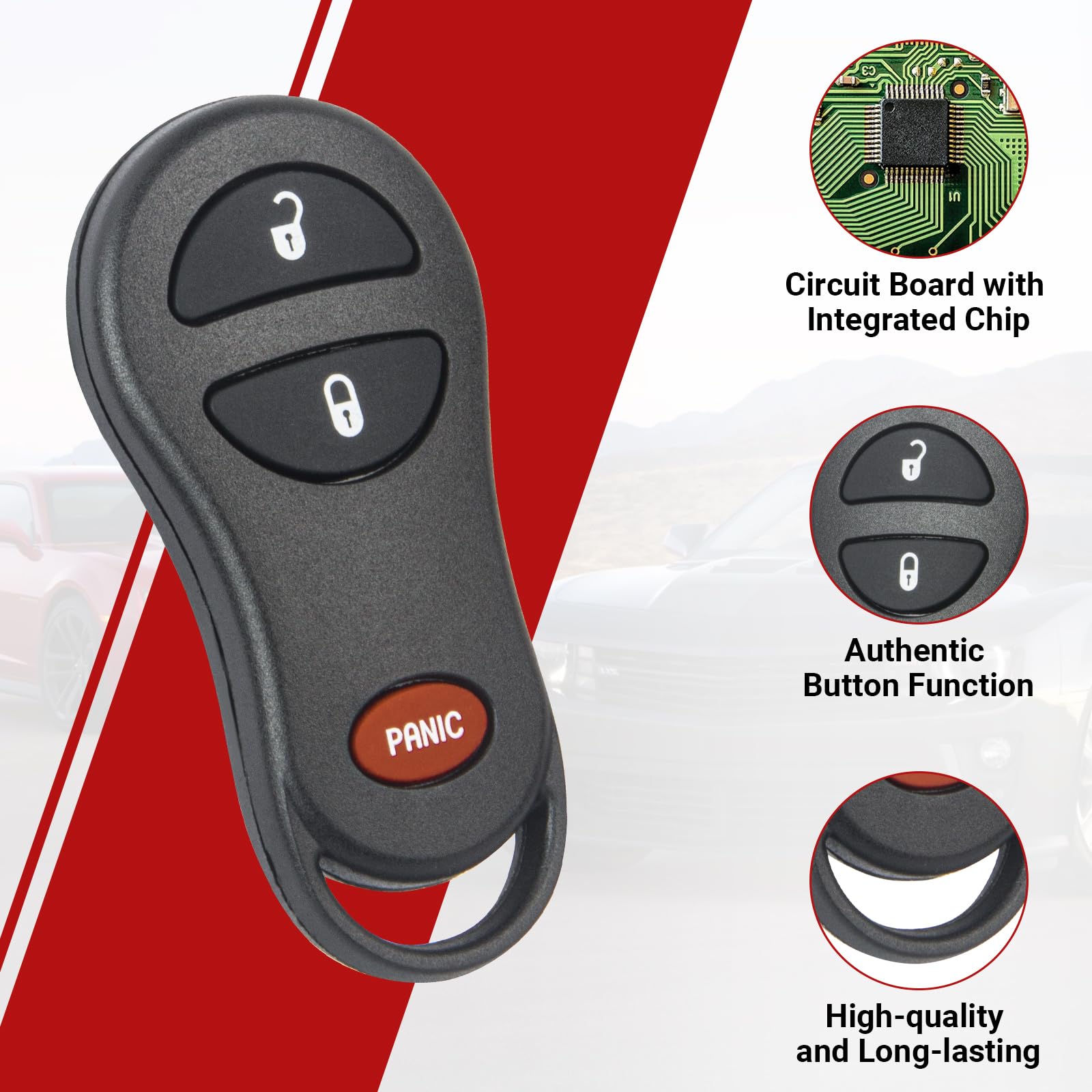 2 Remote Key Fobs For Jeep/Dodge/Chrysler – Keyless Entry Remote Replacement – Red Buttons