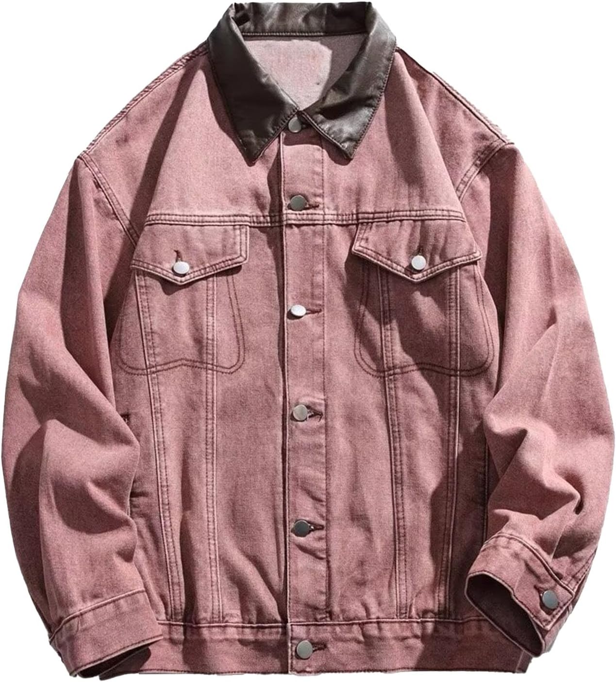 Men's Retro Distressed Loose Denim Jacket Classic Casual Button Wash Coat