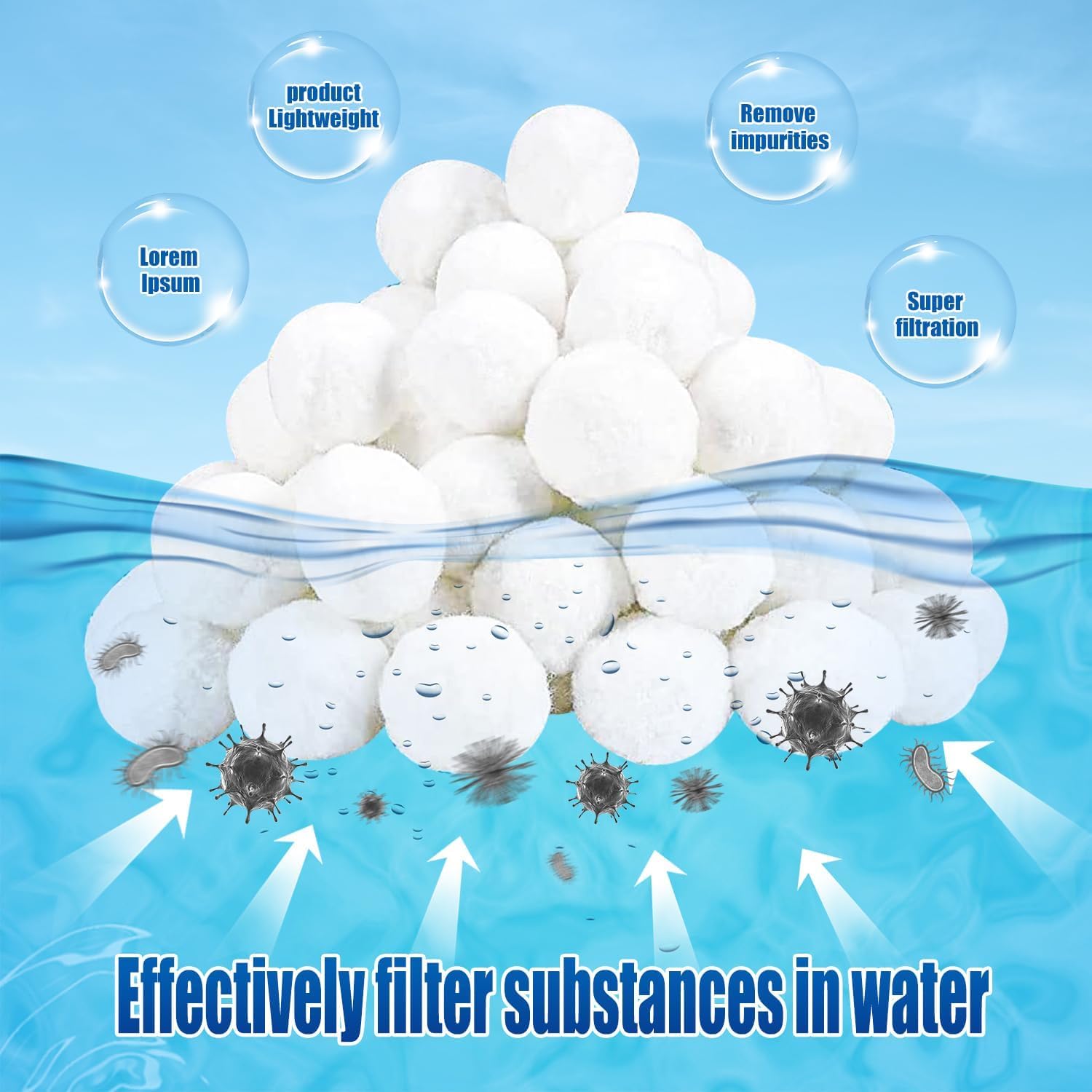 Pool Filter Balls, 3.1 lbs for Sand Filter, Eco-Friendly Fiber Media Equals 100 lbs Pool Filter Sand, Reusable Filter Media Balls, Higher Efficiency Water Filtration for Swimming Pool