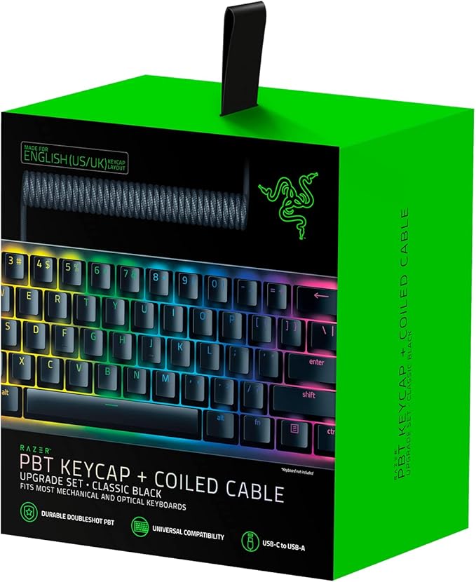Razer PBT Tuş Kapağı Yükseltme Seti Sarmal Kablolu - Arka Işık Uyumlu