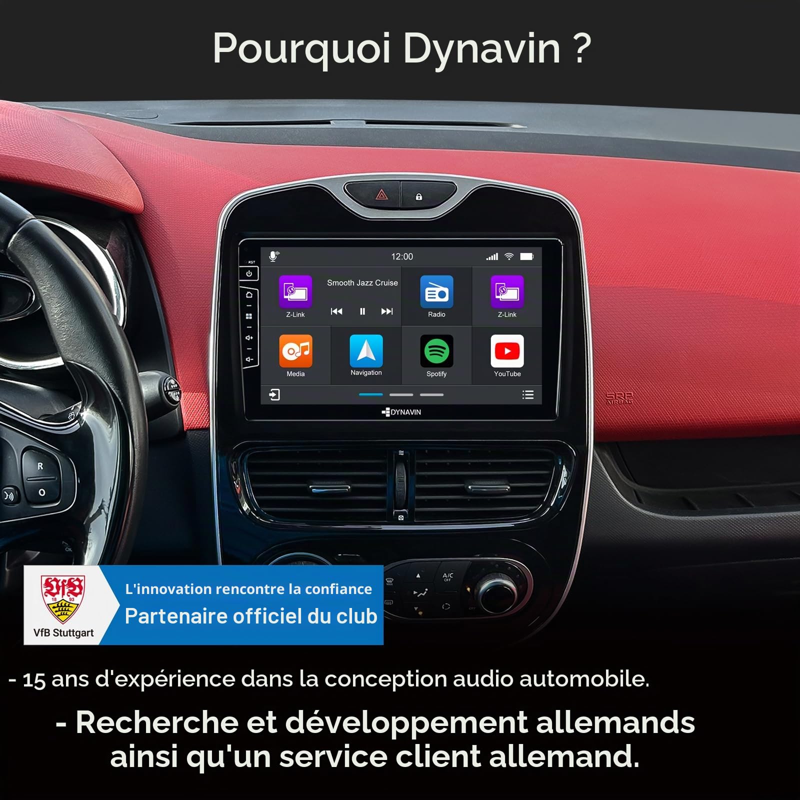 DYNAVIN Android Autoradio GPS pour Renault Clio VI 2014-2020, 9 Pouces Radio avec Wireless CarPlay et Android Auto | Head-up Display | Dab+ Radio: D9-RNCL Premium Flex