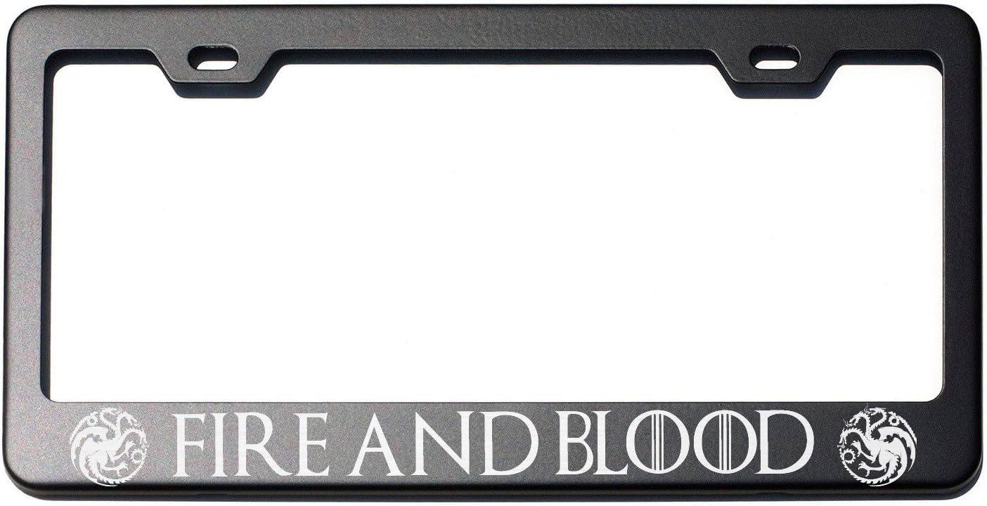 Fire and Blood Sigil Laser Engraved Mirror Finished Chrome 100% Stainless Steel License Plate Frame Holder