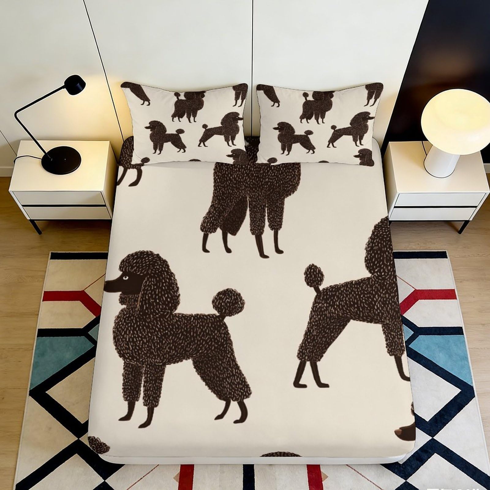 Uxinyoume Style-10 3D Printed Brown Poodle Fitted Sheet Microfiber Soft Non-Slip Dog Pattern Bed Cover For Bedroom Guest Room Decor 90X200x25cm