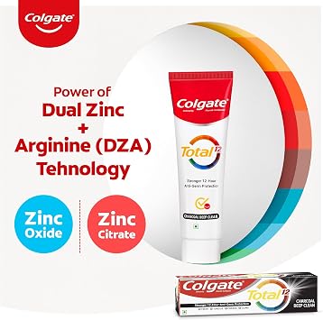 Colgate Total 120gm/4.2oz x 4pcs (480gm/16.9oz) Charcoal Deep Clean Comboo Toothpaste and Toothbrush, Stronger 12-Hour Protection, Whole Mouth Health Pack of 4