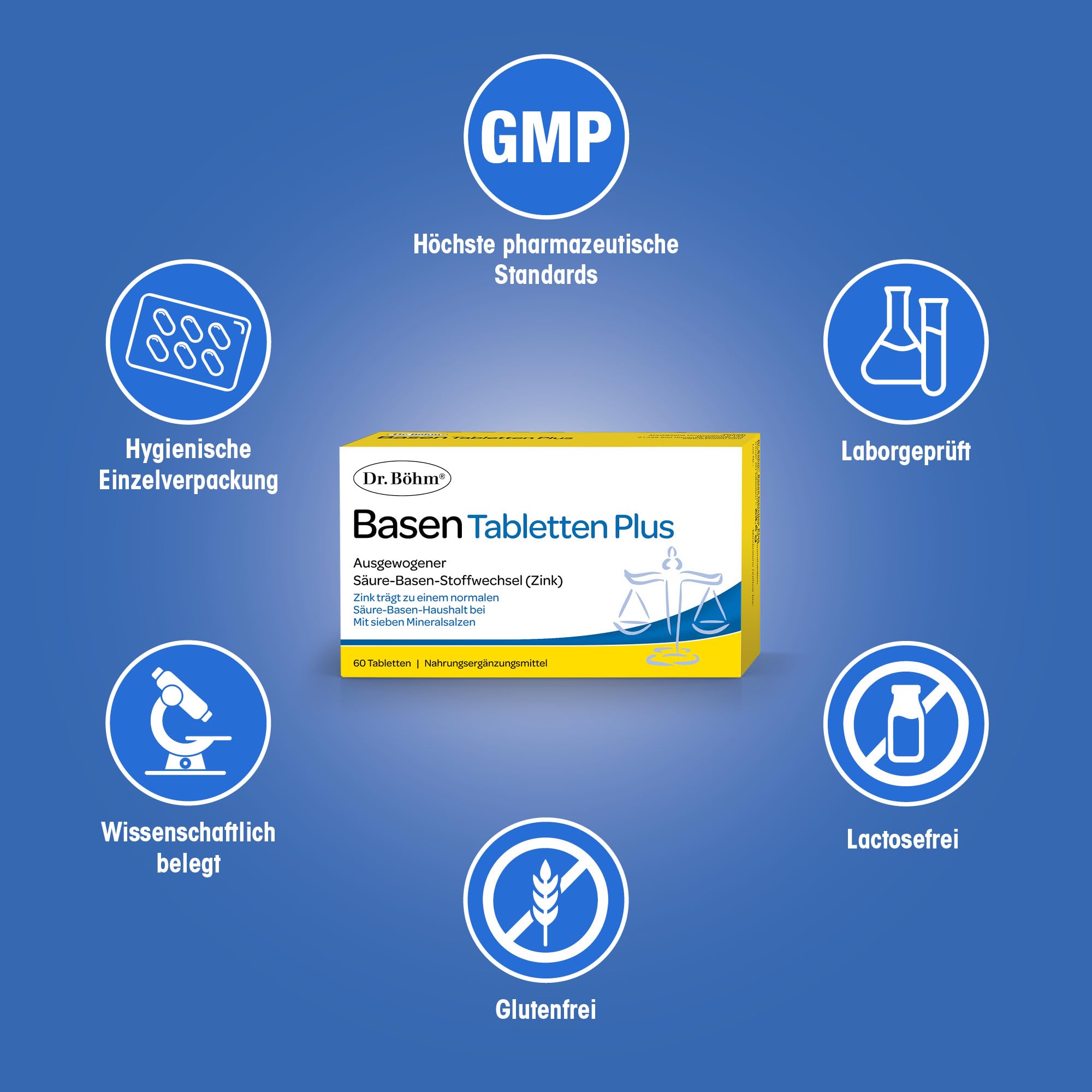 Dr. Böhm Basen Tabletten Plus: Säure-Basen-Balance mit Magnesium, Kalium und Calcium sowie Zink, Selen und OPC, 60 Tabletten