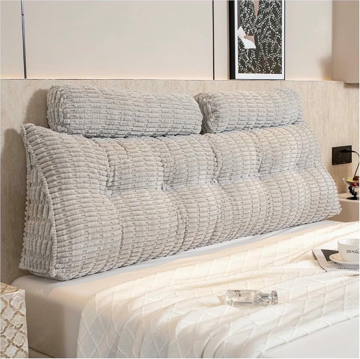 Large Triangular Headboard Wedge Bed Rest Reading Pillow, Soft Support While Reading and Resting, Positioning Support Backrest Bed Rest Cushion with Removable Cover