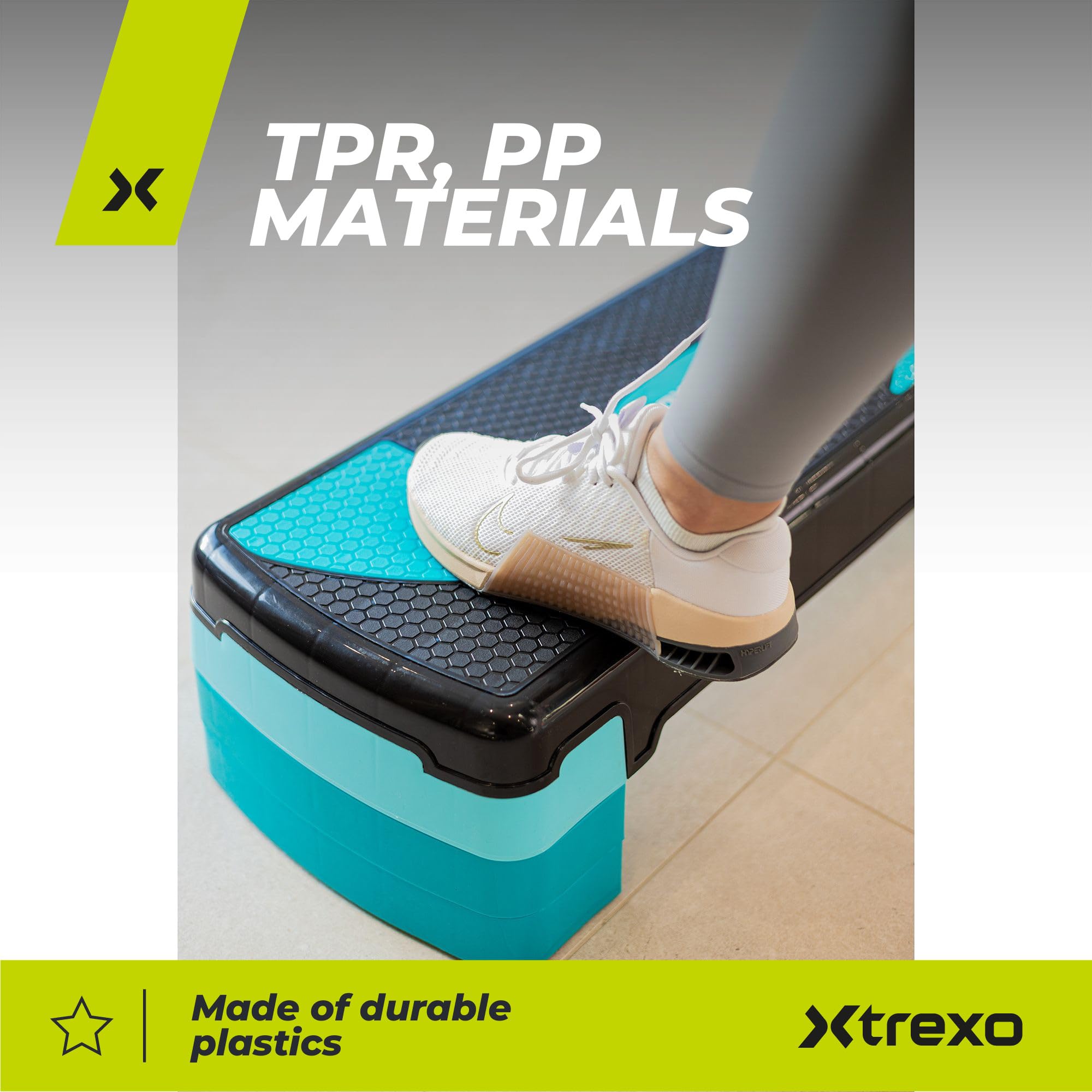 TREXO Aerobic Step - Step de 78 x 30 cm para ejercicios cardiovasculares y entrenamiento de fitness, altura ajustable 10-20 cm, resistente de polipropileno y TPR Step de aeróbic de alta calidad, azul,