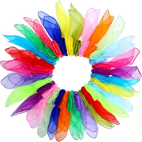 Colovis Paquete de 30 bufandas de baile, 15 colores cuadrados de malabarismo, bufandas de seda de truco mágico, bufanda de movimiento musical para