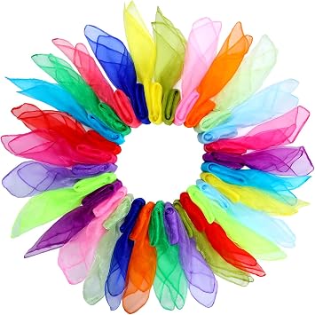 Colovis 30 Pack Dance Scarves,15 Colors Square Juggling Scarf Props Magic Trick PlayScarves Music Movement Scarf for Kids to Play with, 24 by 24 Inches