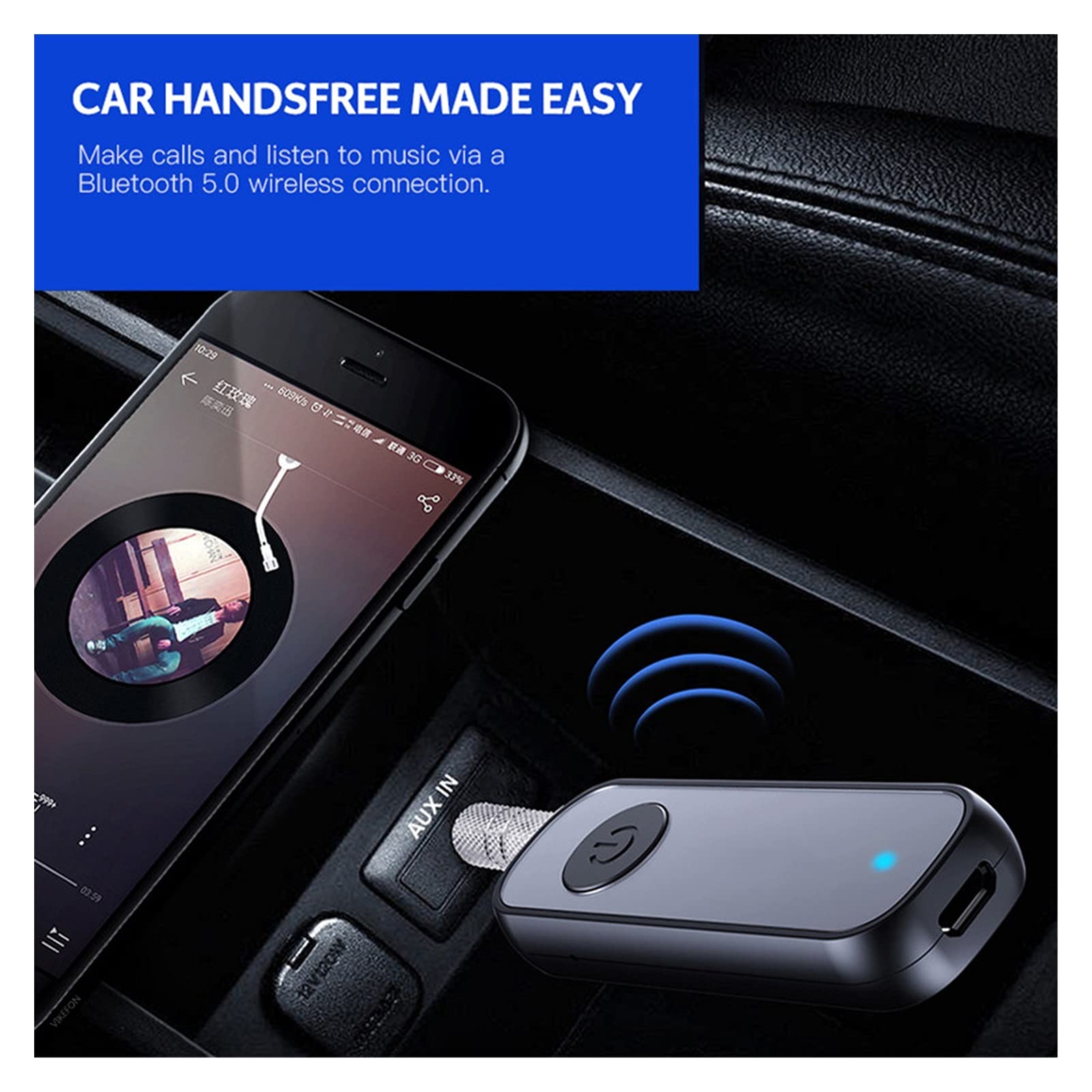 Adapter audio Bluetooth. Odbiornik Bluetooth 5.0 3,5 mm 3.5 AUX. Jacek USB. Stereo Clip Muzyka bezprzewodowa adapter audio z mikrofonem do zawodnika