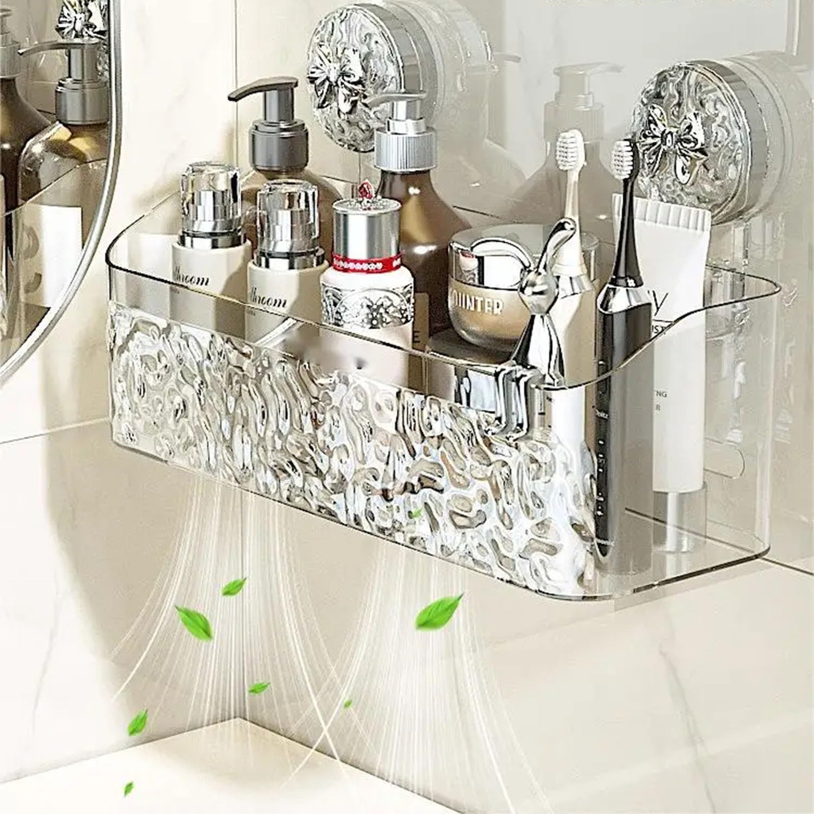 Transparentes Gletschermuster Saugnapf Regal, Abnehmbarer Dusch Saugnapf Regalkorb eine Sekunde Installation Saugnapf Badezimmer Duschaufbewahrungs Organizer(E)