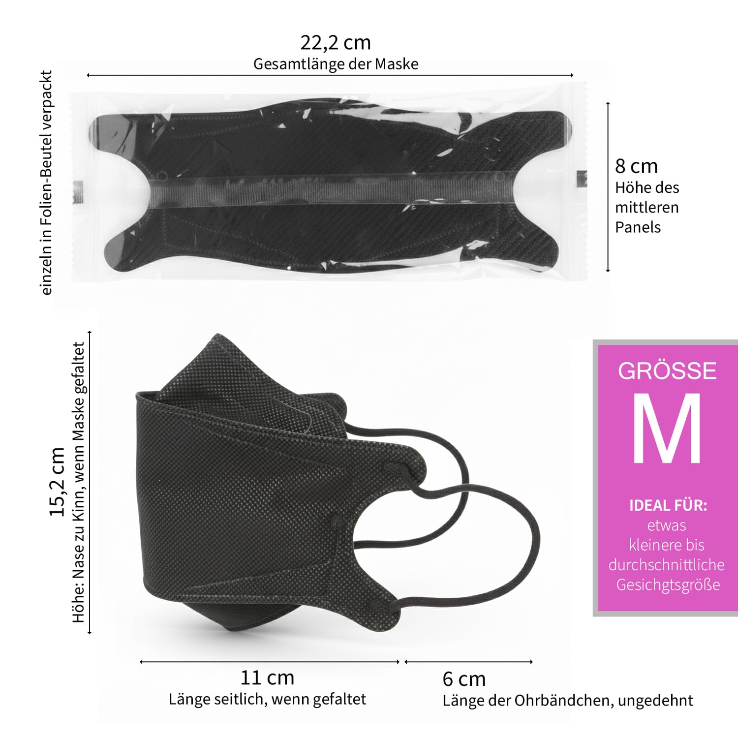 FFP2 Lot de 20 masques blancs en forme de poisson - Fabriqué en Allemagne - Certifié CE - Boucles d'oreilles souples - Bande élastique - Masque respiratoire - Masque de poisson