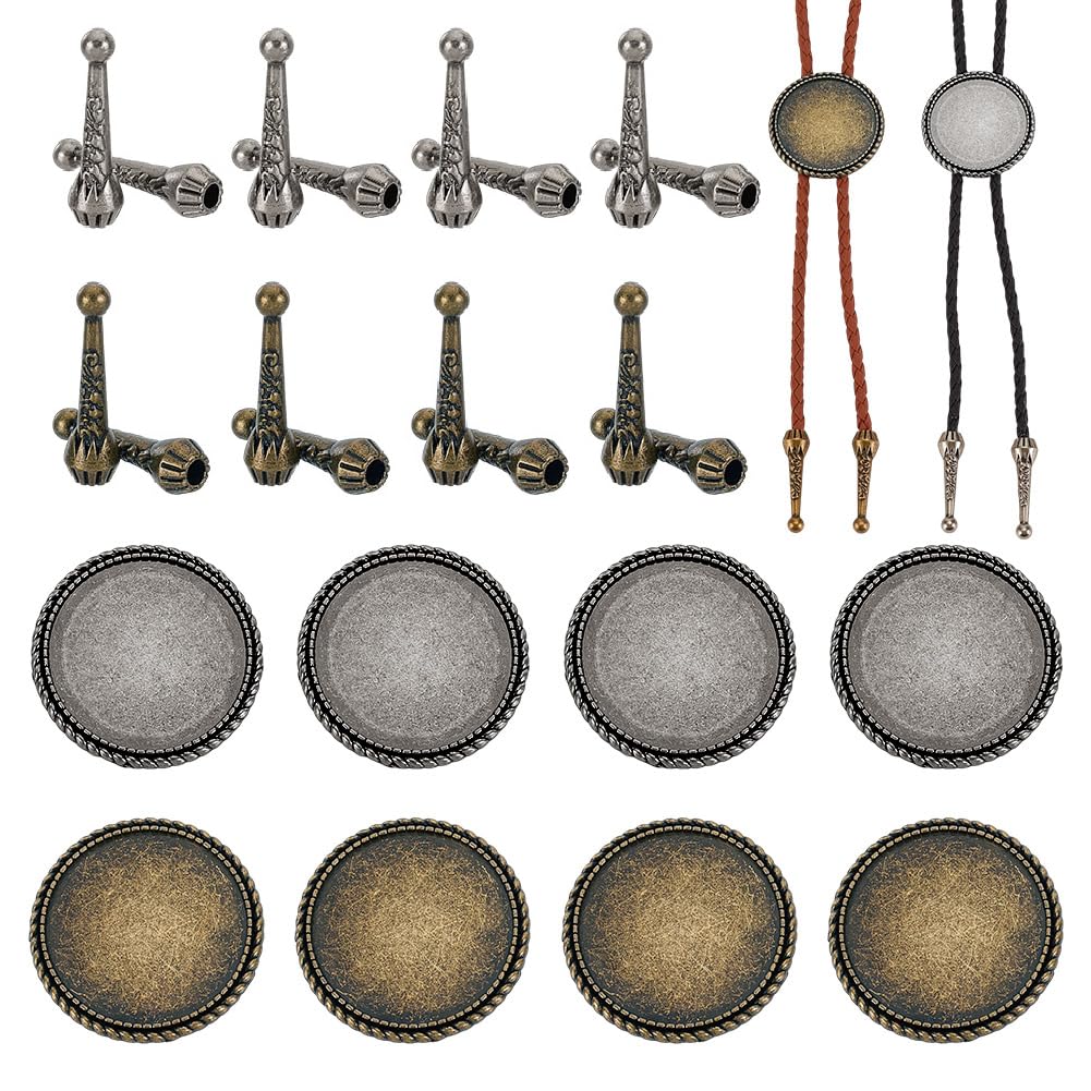 AHANDMAKER 16 Stück Bolo Tie Herstellungskit Schnallen Spitzen | 32.5mm Lang Blank Runde Verschlussrutschen Ersatzteile zum Basteln von Individuellen Bolo Halsketten für Handwerksprojekte