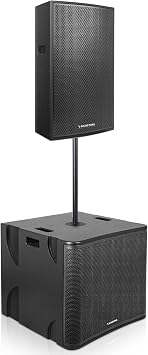 Sound Town CARME Series Powered PA Speaker and Sub Combo Set with One 15 PA Speaker, One 18 Subwoofer, One Subwoofer Pole, Birch Plywood, Black
