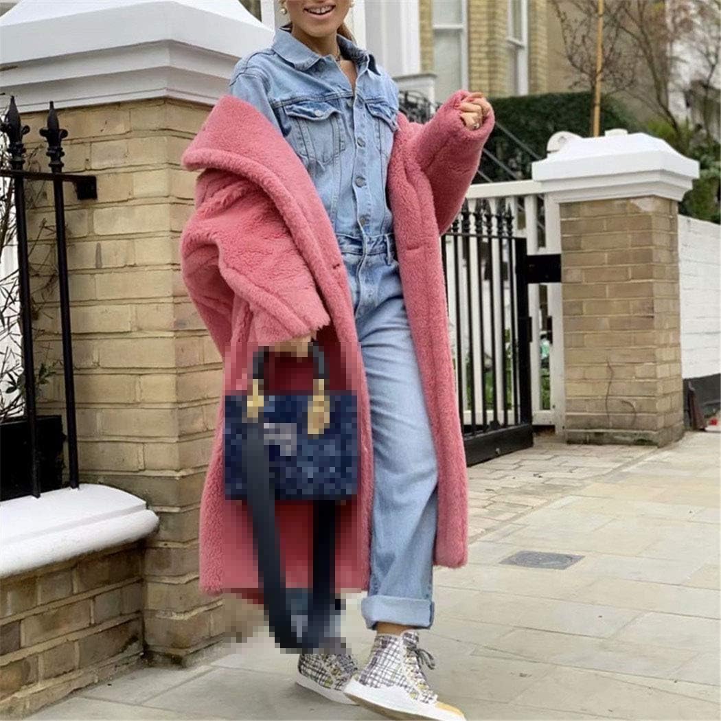 Teddy Faux Fur Coat,Long Red White Pink Fur Jacket,Vintage Fur Collar Winter Outwear,Women Elegant Shaggy Fur Coats