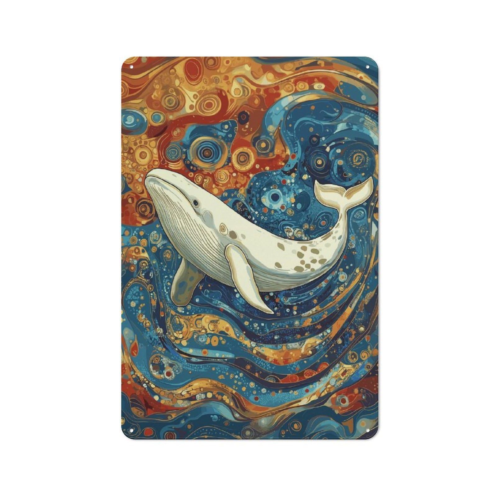 Junmoney White Whale Gustav Style Retro Printed Metal Sign 30X20cm For Living Room Wall, Wall Decor For People Reorganising Living Room