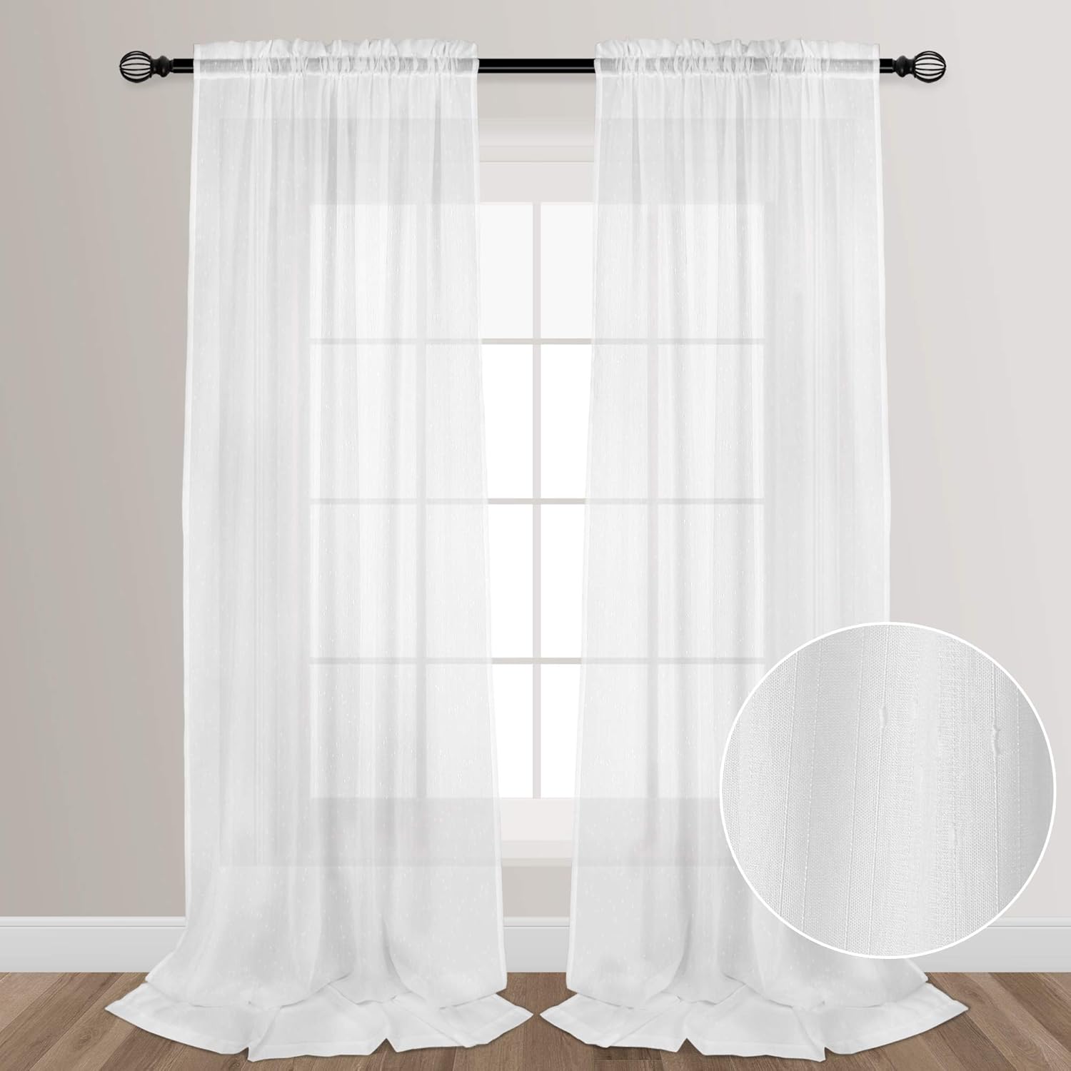 VOILYBIRD White 108 Inches Sheer Curtains Extra Long See Through Sheers
