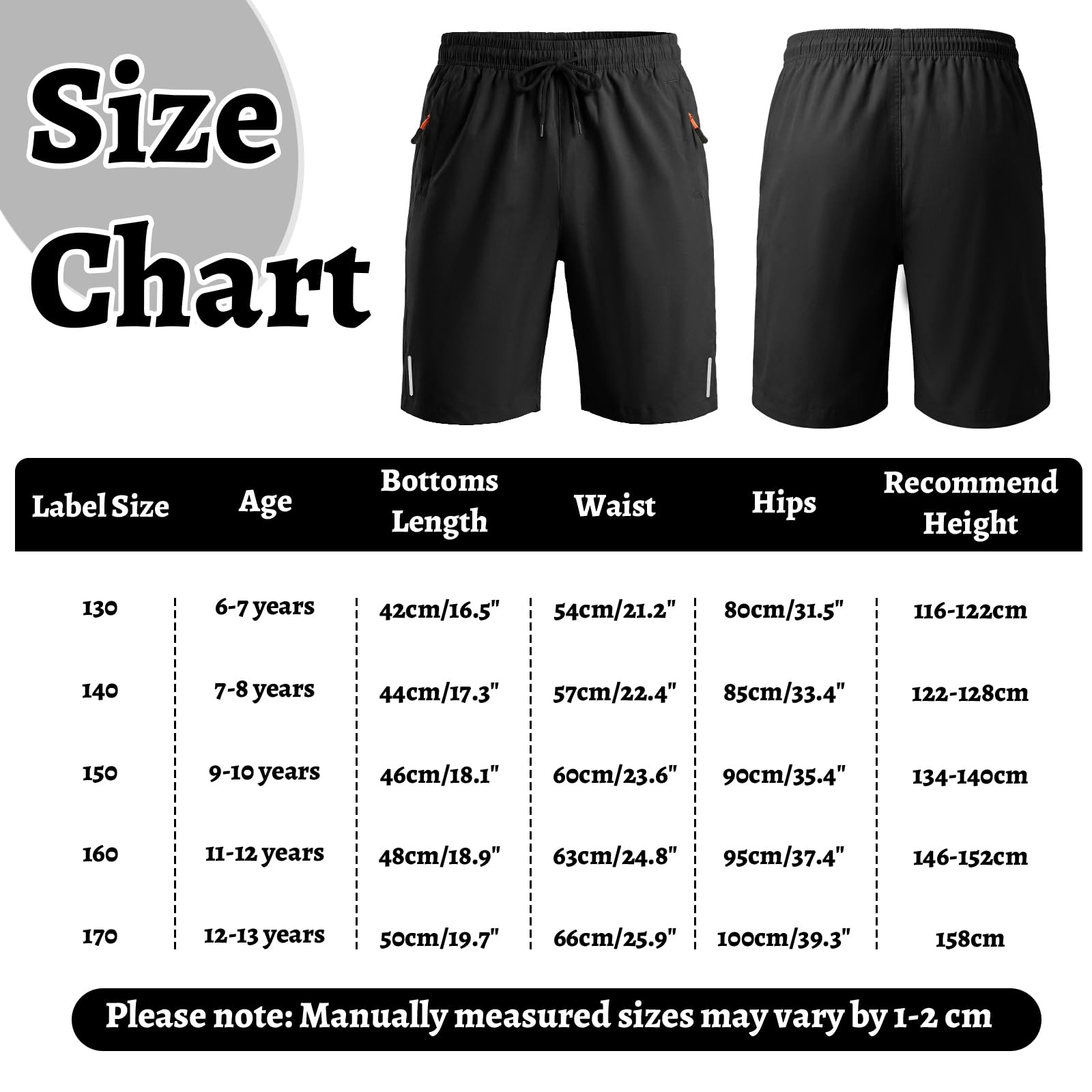 Shorts Niños, Secado Rápido Pantalones Cortos de Deporte con Tiras Reflectantes, Transpirable Pantalón Cortos con Bolsillos y Cremallera Escuela Fútbol para Infantil 6-13 Años