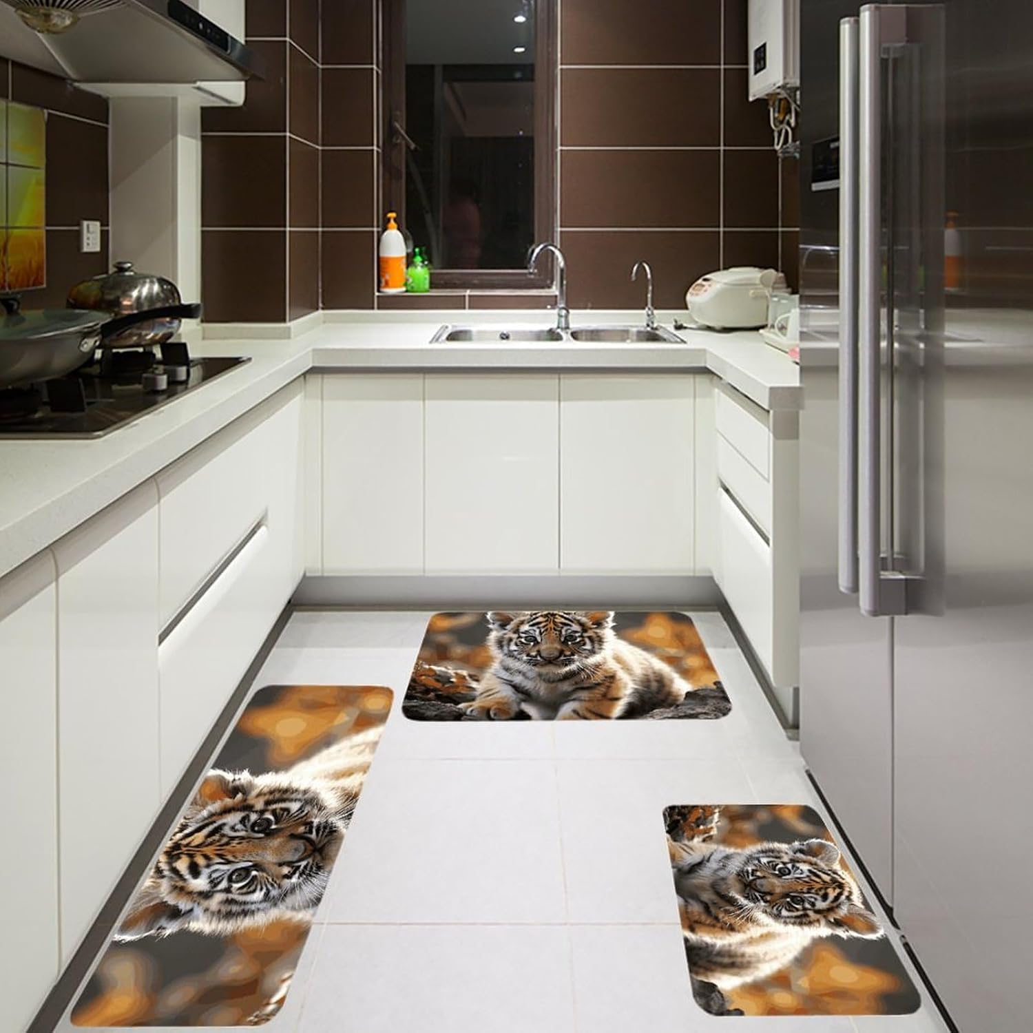 Cute Tiger Kitchen Mats for Floor 3 Pcs Kitchen Rugs