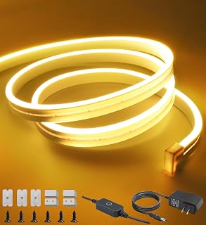 HIFILUZ Neon Led Strip Light 16.4ft/32.8ft Dimmable Led Rope Lights 600leds Neon Flexible Led Light Strips Ip67 Waterproof Led Strip Warm White 12v Silicone Led for Kitchen Bedroom Indoor Outdoor