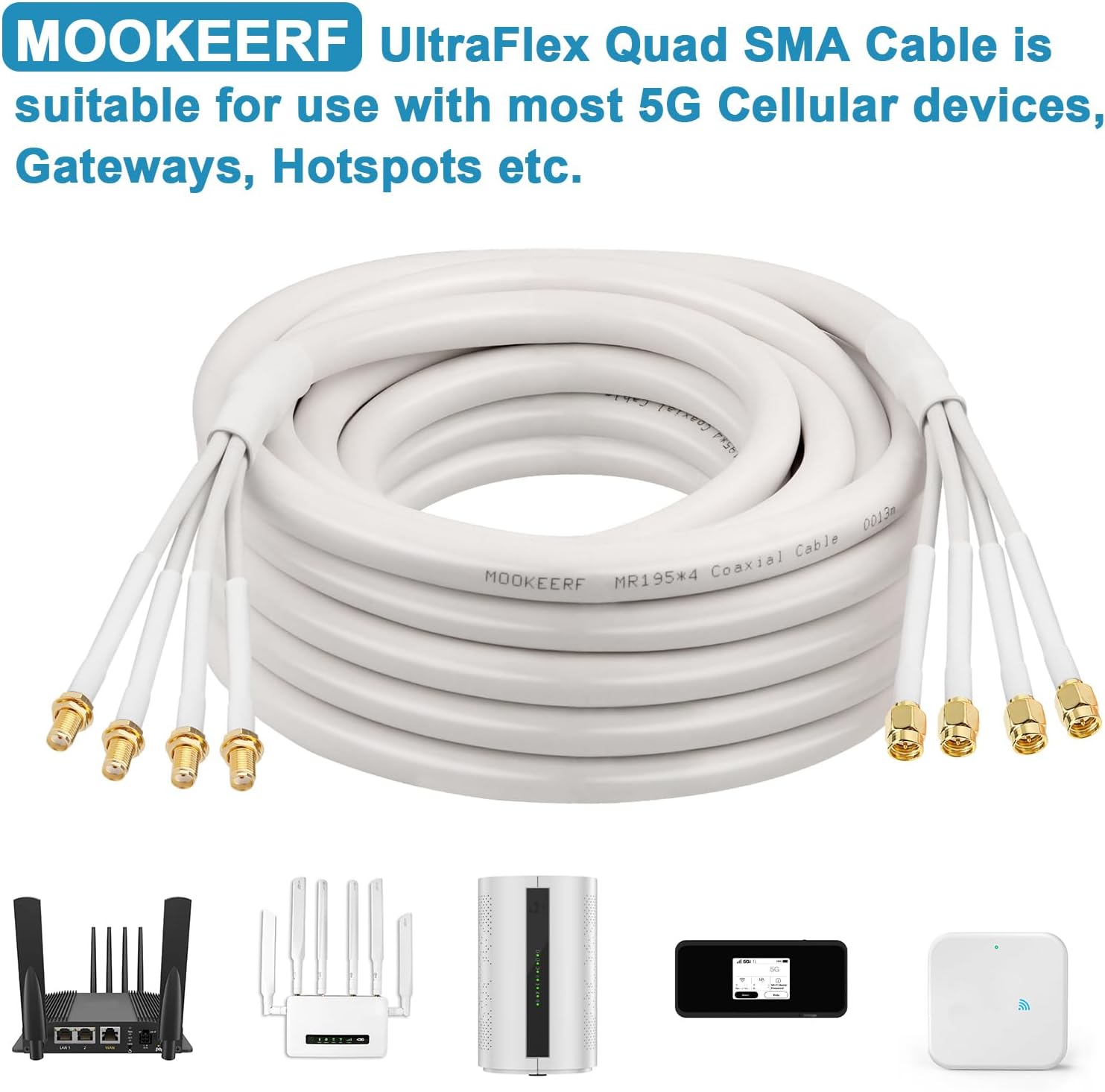 SMA Extension Cable - 30FT SMA Male to SMA Female Coax Cable Ultra Low-Loss Quad-KMR195 Coaxial Cable Antenna Extension Cable with SMA Connector for 5G Cellular Routers, Gateways, Hotspots