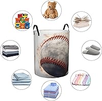 Vista 6 de Cesta circular con estampado de béisbol, impermeable, organizador de almacenamiento, cesta de lavandería con asas para ropa, juguetes pequeños