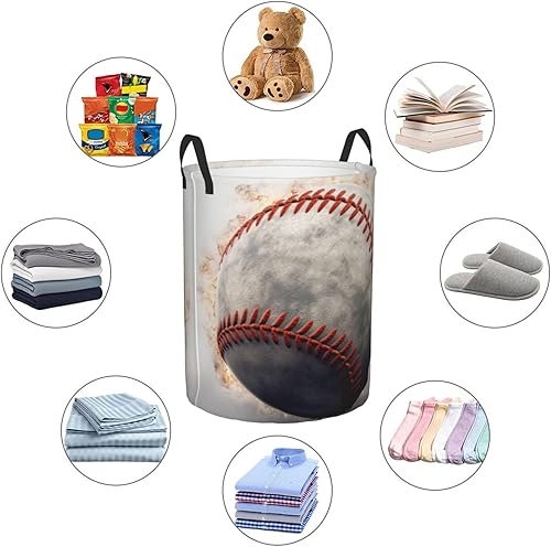 Miniatura 6 de Cesta circular con estampado de béisbol, impermeable, organizador de almacenamiento, cesta de lavandería con asas para ropa, juguetes, tamaño mediano