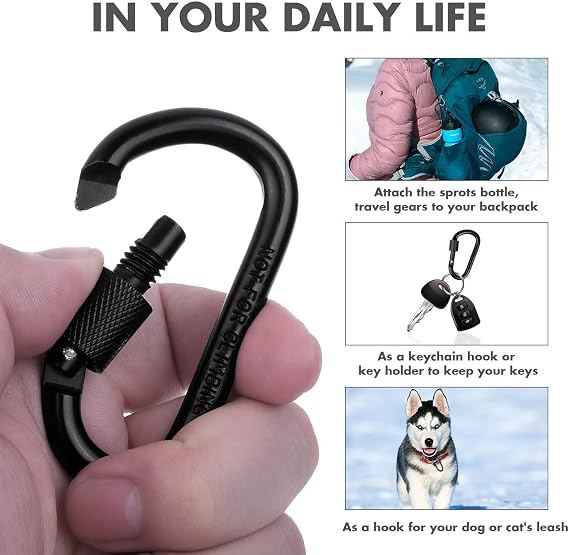 Cridoz Locking Carabiner D Ring Clips with Flat Key Ring