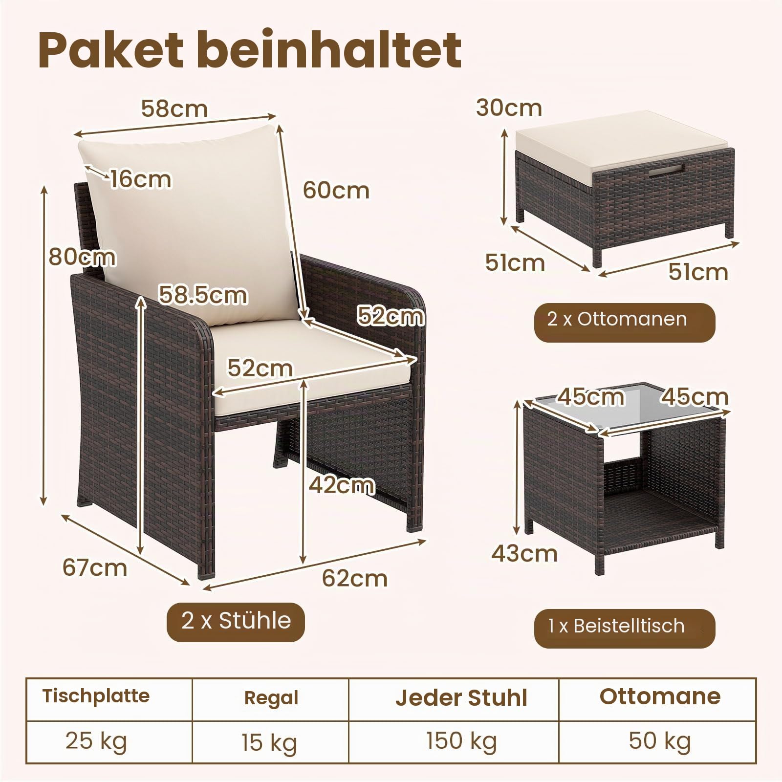 GIANTEX Gartenmöbel Set, Balkonmöbel Kleiner Balkon, Lounge Möbel 5-teilig