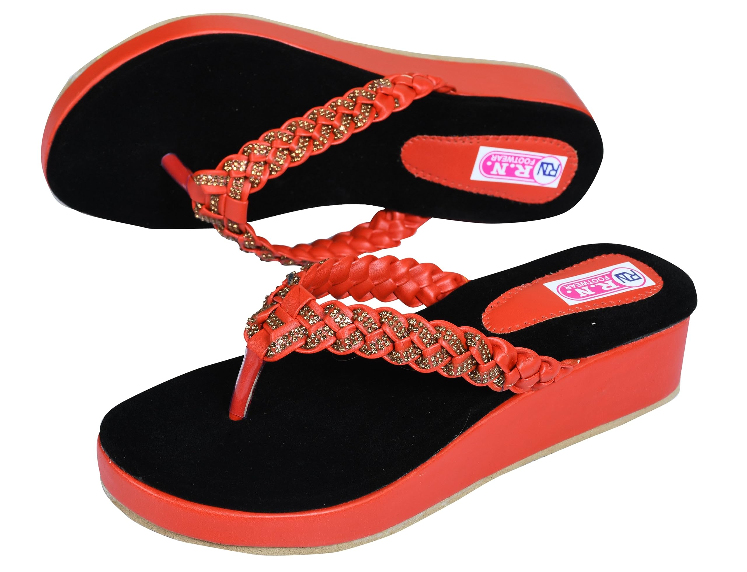 R.N FOOTWEAR Womens Wedge Flip Flops with Arch Support | Cushioned Rubber Midsole Platform Sandals for Ultimate Comfort | Stylish, Durable Rubber Sole for Everyday Wear (BN_GOLA_RED-8) (B0CG3D48W6) Amazon Price History, Amazon Price Tracker