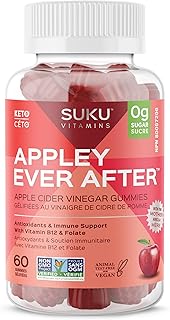 SUKU Vitamins Apple Cider Vinegar Gummy, Sugar Free, Supports Healthy Digestion, Gut Health, With Energy Boosting Vitamin B12, Keto, Vegan ACV gummies, 1020mg Apple Cider Vinegar per serving (60 count)