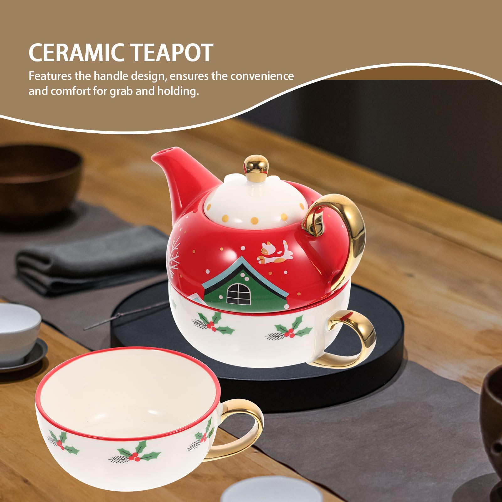 VALICLUD Tasse und Untertasse aus Keramik Weihnachts Geschenkset mit Henkel Rund Dekorativ für Weihnachten und Geschenk