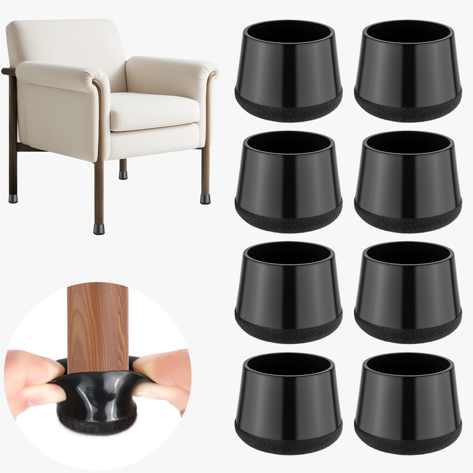 yomanta Chair Leg Caps, Pack of 24, Silicone Chair Leg Protectors with Felt Pads, Protective Caps for Chair Legs, Prevents Scratches in the Floor, Lower Noise, Round, Black L (Fit 33-36 mm) โ image 1