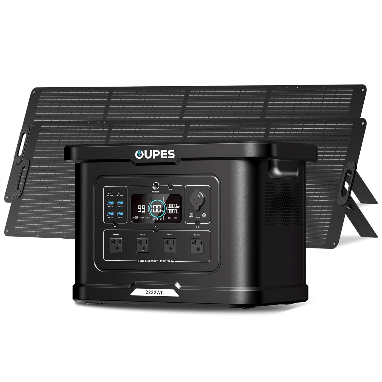 OUPES Exodus 2400 Solar Generator with 2x240W Panels 2400W 2232Wh Portable Power Station with APP Control UPS for