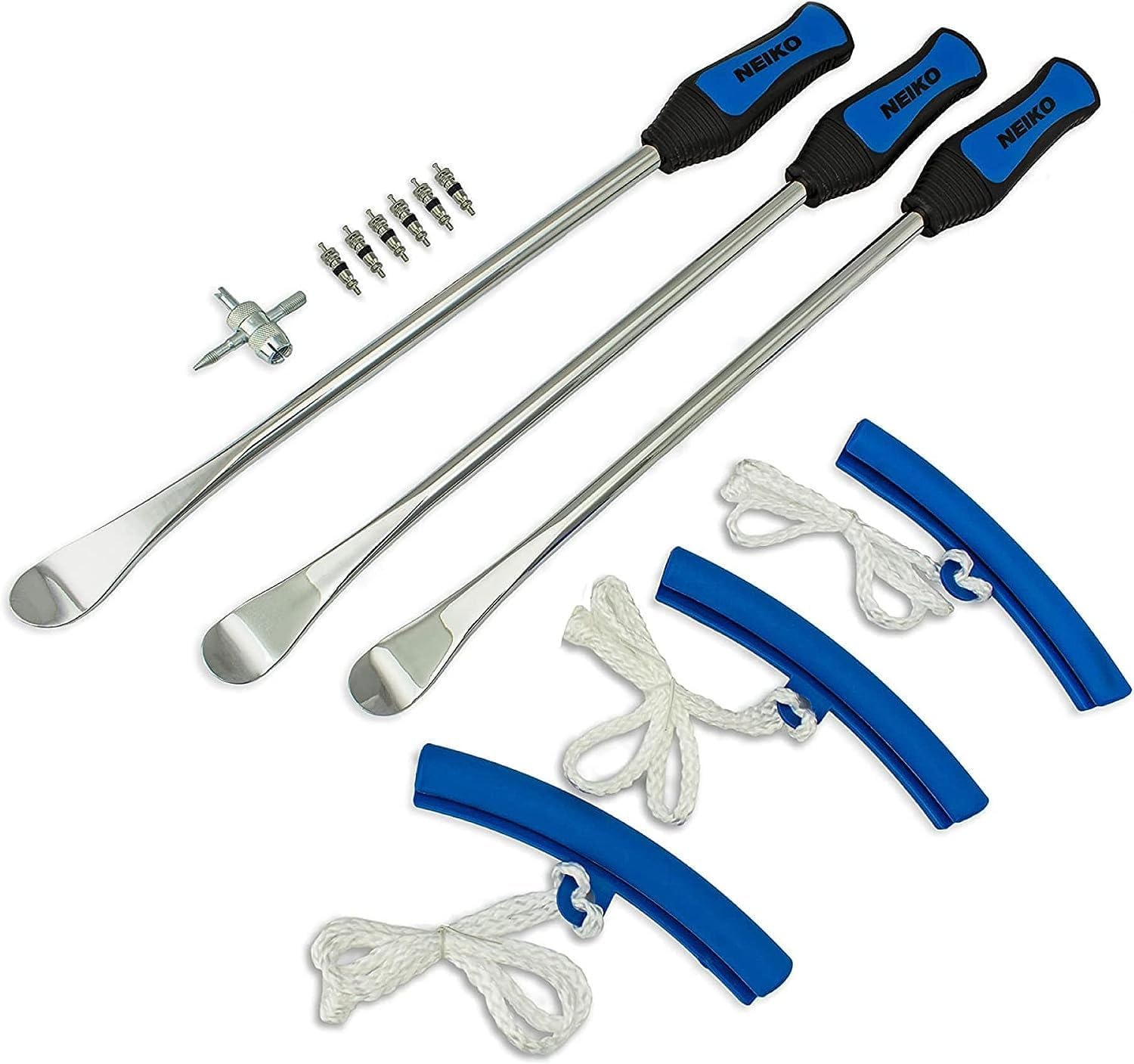 NEIKO 20601A 14.5” Steel Tire Spoons Tool Set, Include 3 Piece- Spoons,3 Rim Protector,Valve Tool,6-Piece Valve Cores,Motorcycle- Changer,Dirt Bike-Tire Levers,(Pack of 10)