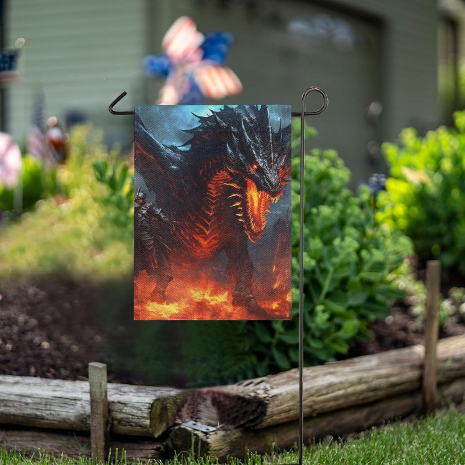 Burlap Garden Flag Dragon Fire Black, Double Sided Garden Flag Banner, House Yard Flags, Holiday Seasonal Outdoor Decorative Flag 28x40