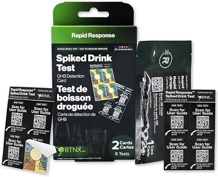 Rapid ResponseTM GHB Spiked Drink Testing Card Kits, 2 Pack 8 Tests