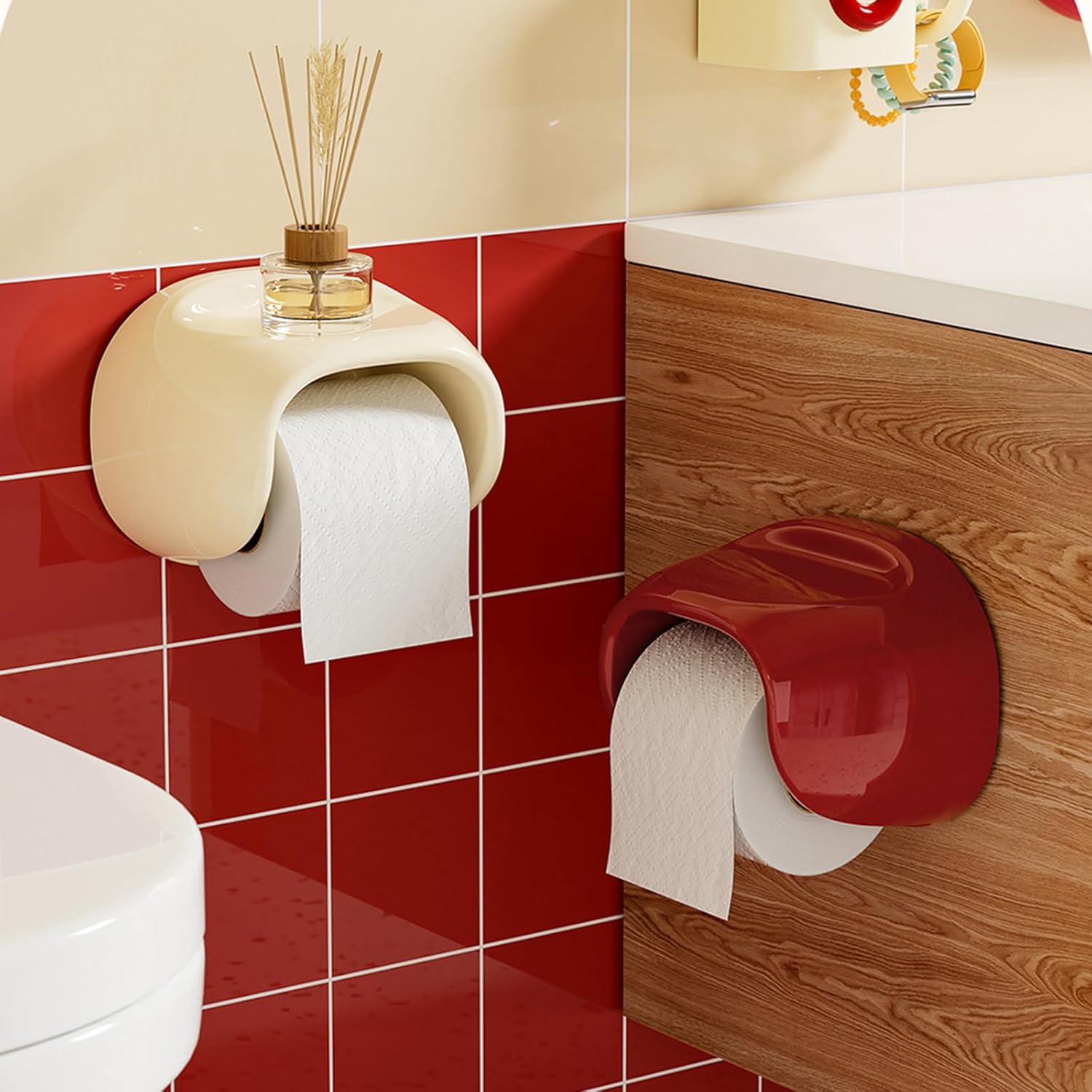 Wall Mounted Dispenser and Shelf Space Saving Design Tissue Holder for Small Bathrooms Holder image 3