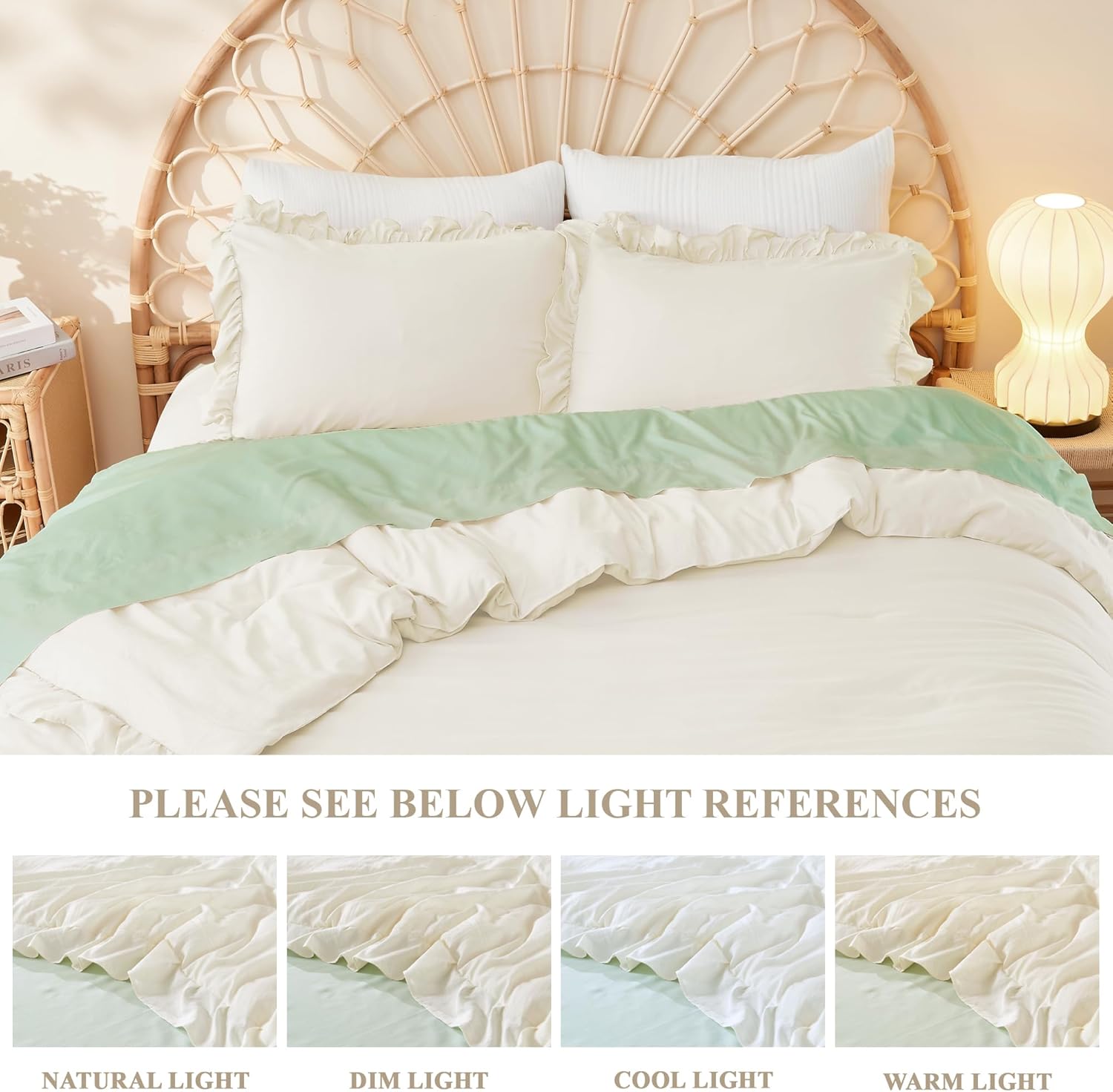 Litanika King Comforter Set Ivory, 3 Pieces Ruffle Farmhouse Aesthetic Bedding Comforter Set, Lightweight Fluffy Microfiber Bed Set (104x90In Comforter, 2 Pillowcases) - Image 5