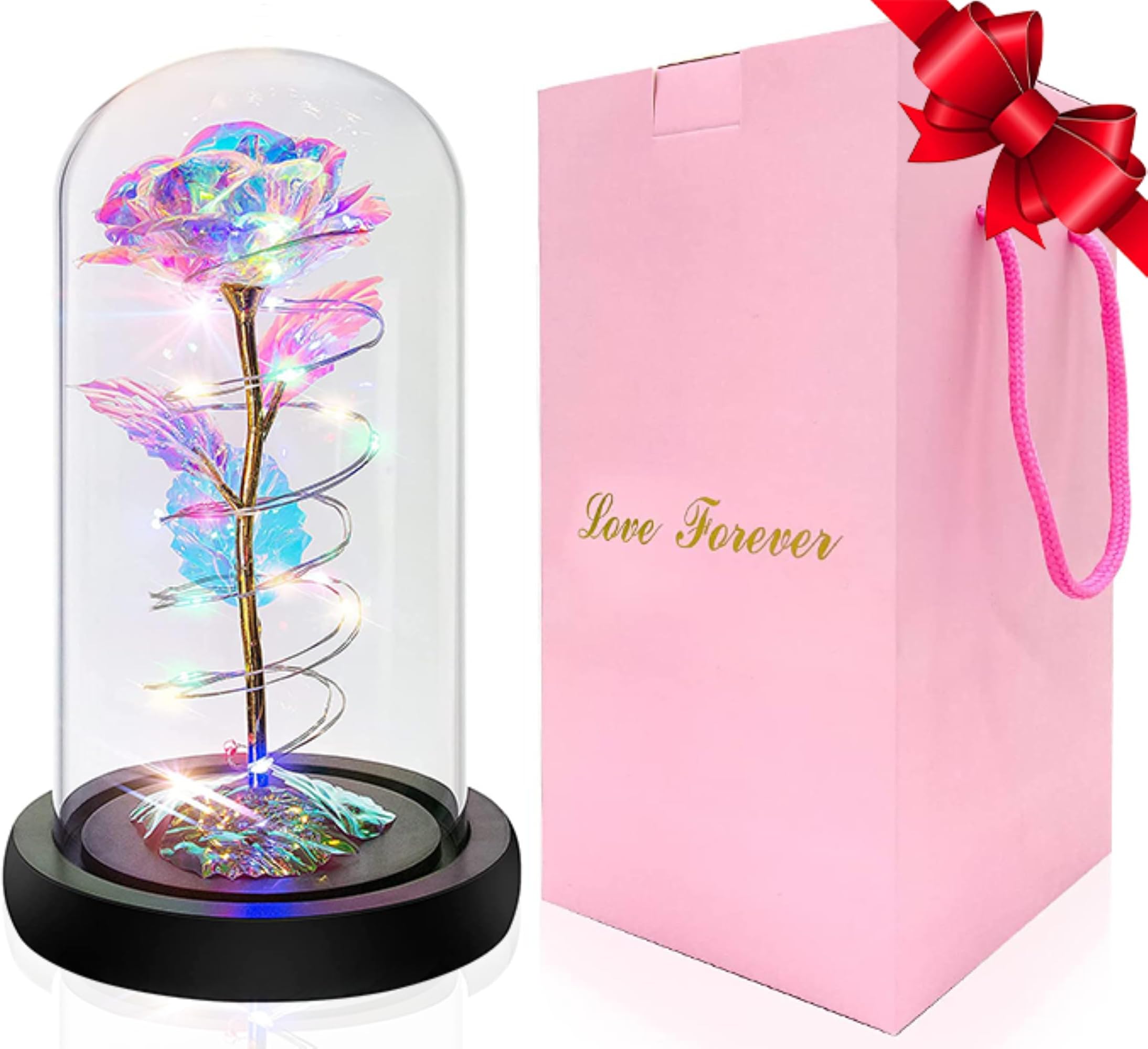 Personalized Forever Rose Flower Gifts for Valentine's Day - Glass Roses for Wife, Mom, Daughter, and Women