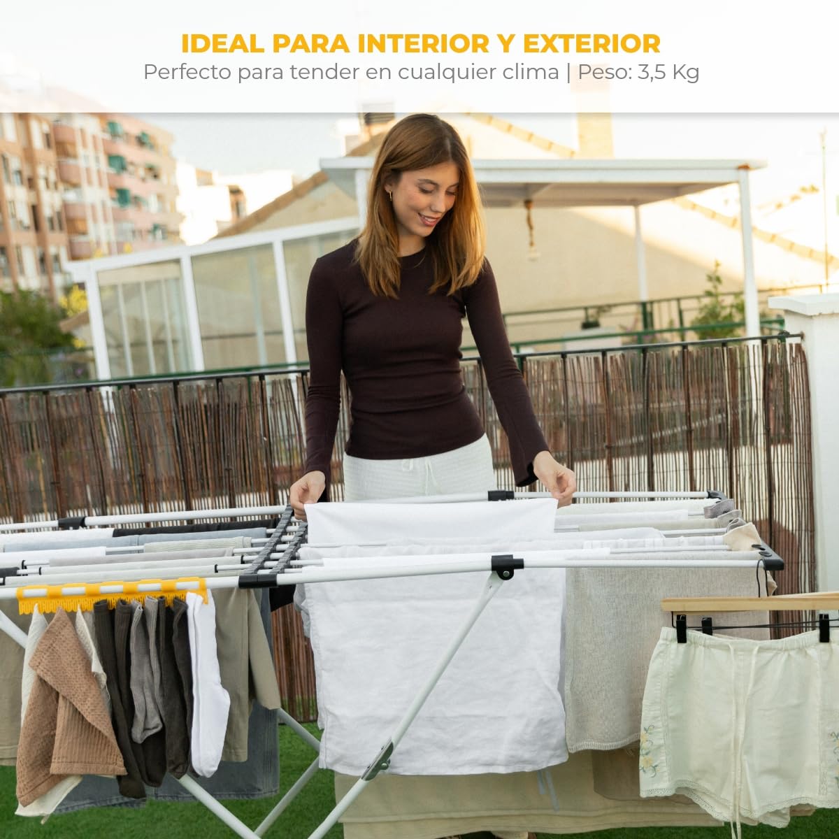 Newlux-Tendedero Extensible Expansion V25 Telescópico 21m Capacidad (189x57x92,5cm), Estructura Super Estable, Barras XXL Extra Gruesas. Tendedero Plegable con Ruedas y Soporte para Calcetines, Blanco