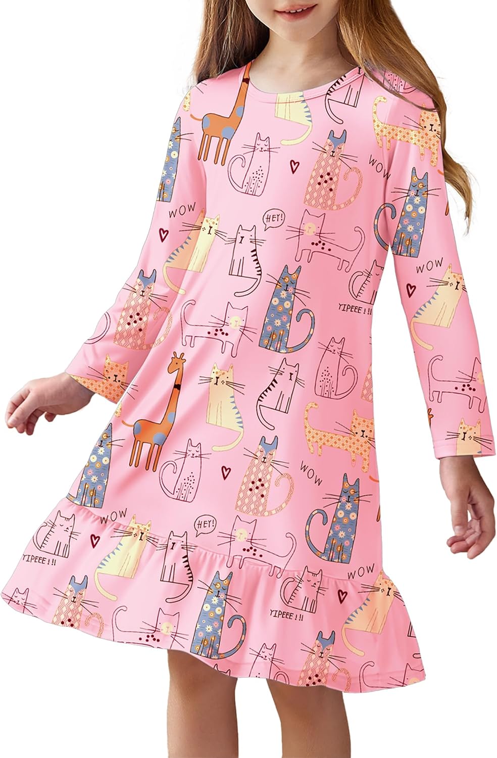 Arshiner Girls' Sleepwear Long Sleeve Cute Nightgown Nightie Pajama Dress