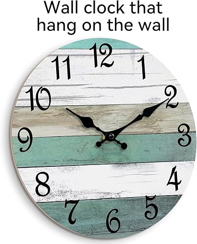Miniatura 2 de CHYLIN Reloj de pared, 10 pulgadas, silencioso, sin tictac, funciona con pilas, reloj rústico turquesa verde azulado decorativo para cocina, baño,