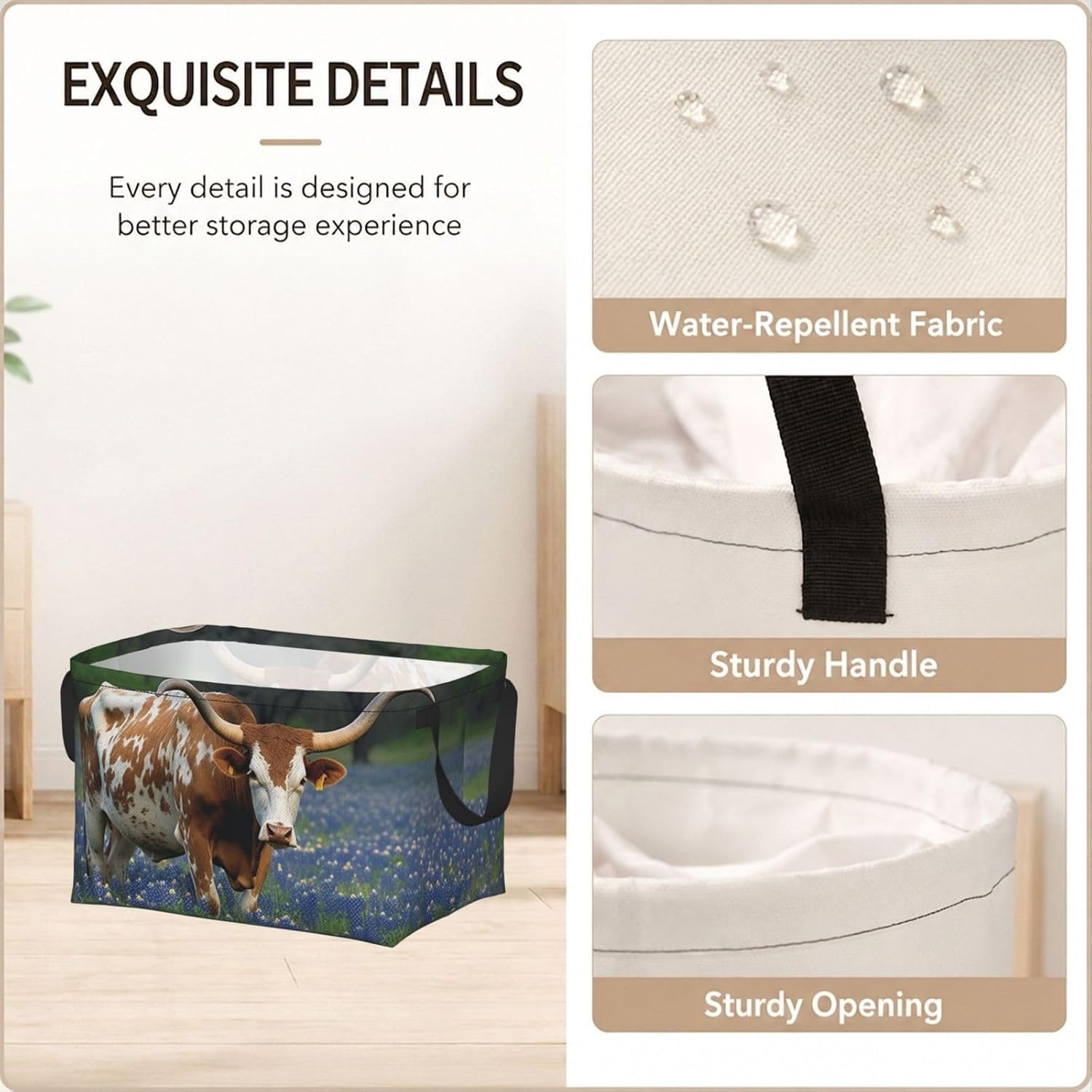 Collapsible Storage Basket for Shelves, Decorative Closet Bin with Handles image 4