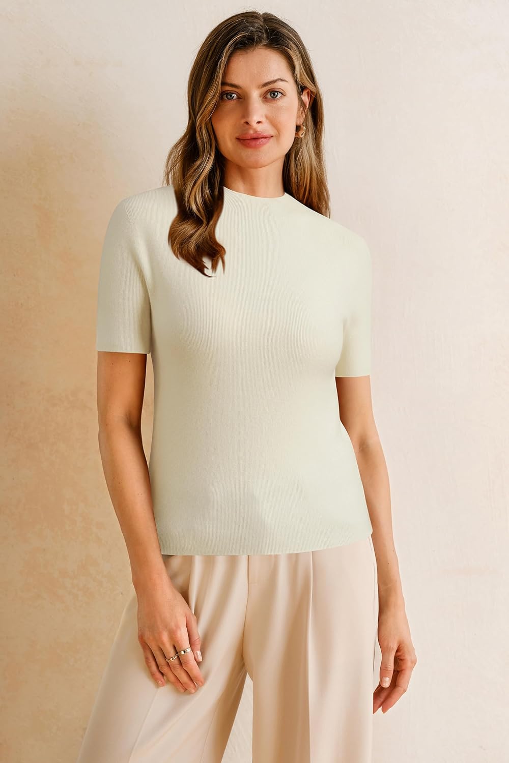 Arach&Cloz Women's Wool Blend Spring Seamless Rip Resistant Tops Opaque Business Casual Shirts - Image 2