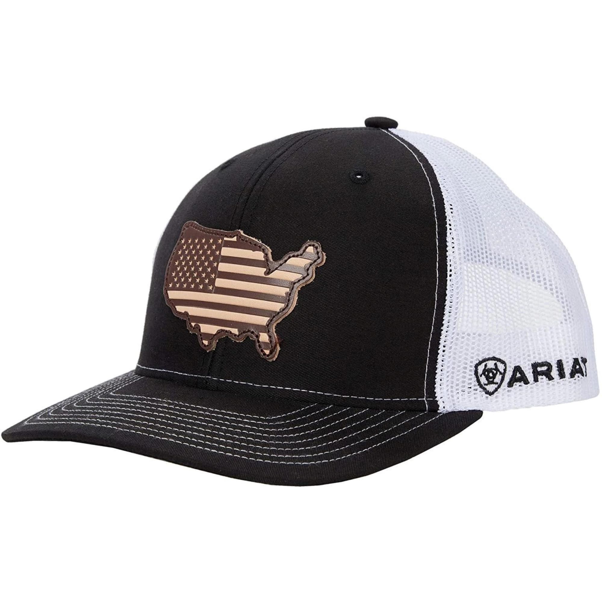 Ariat Men's Black USA Country Leather Patch Mesh cap